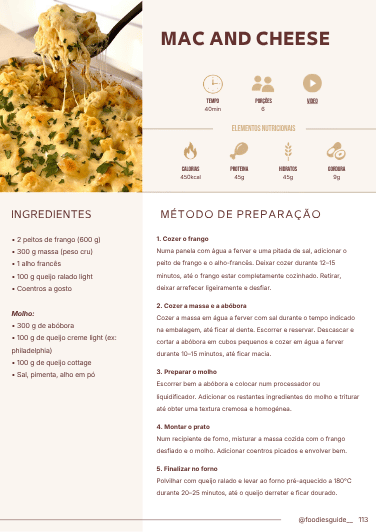 Página real do Volume 2: mac and cheese com macros e vídeo
